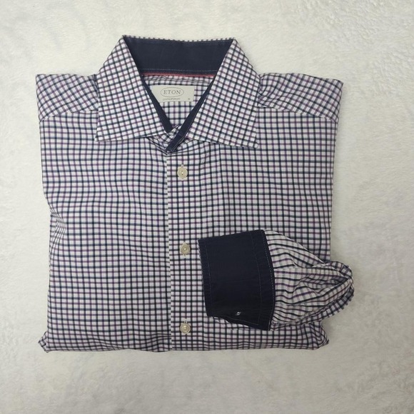 Eton Other - Eton Shirt Mens 16 41 Purple Blue Check Contemporary Dress Long Sleeve Cotton